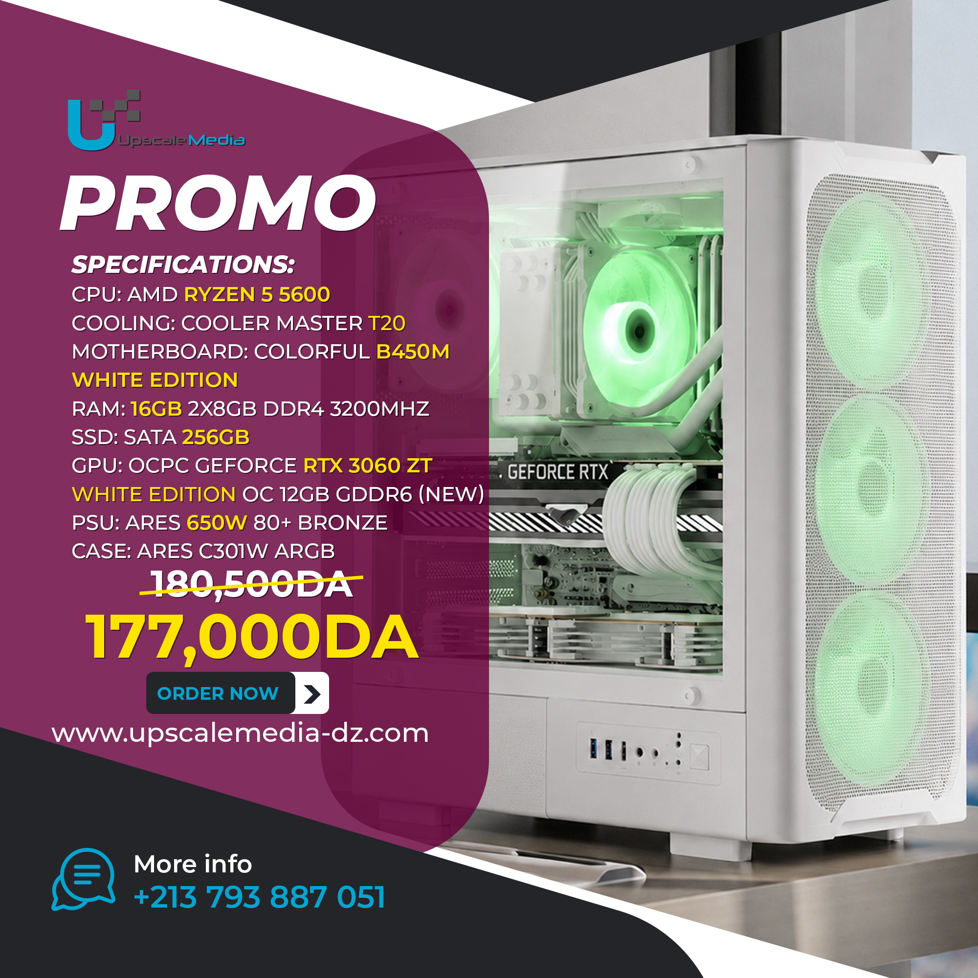 Gaming PC AMD Ryzen 5 5600X with RTX 5060 Ti 8GB - upscalemedia-dz.com